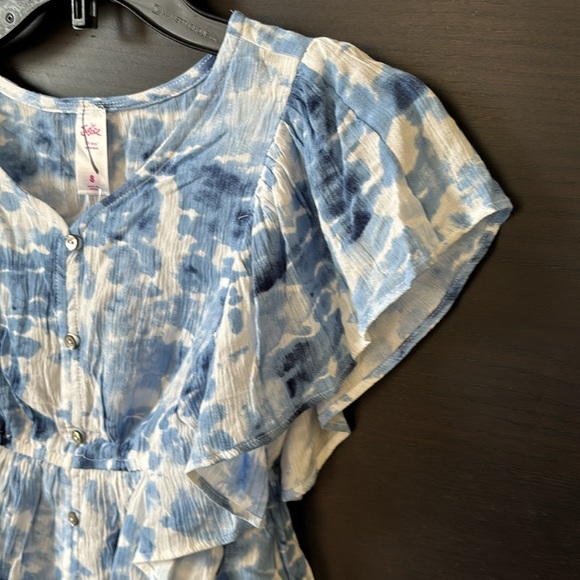Justice Girls Blue and White Short Sleeve Ruffle Detailing Top - Picture 7 of 12